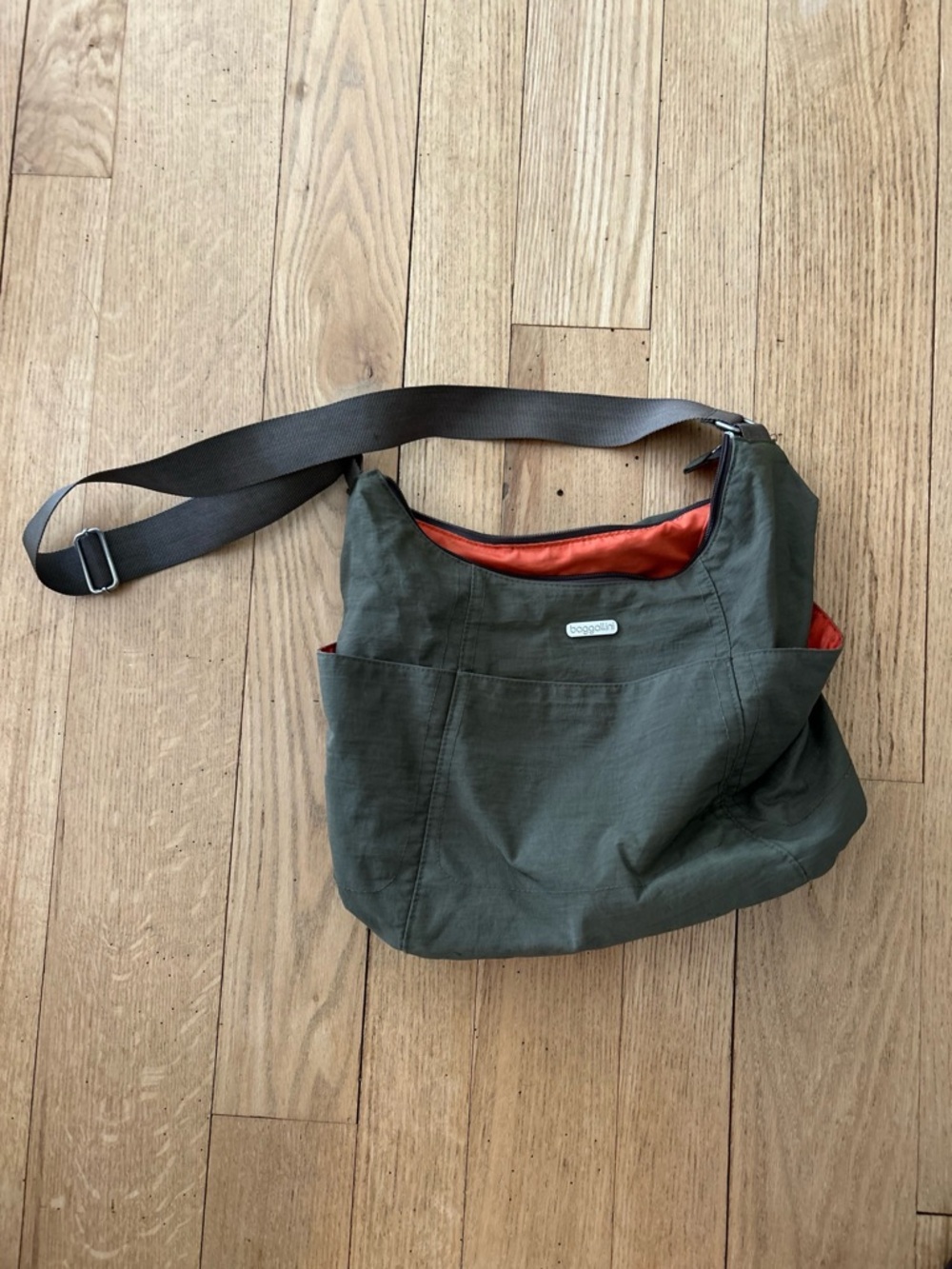 Baggallini Olive Messenger Bag with Orange Interior